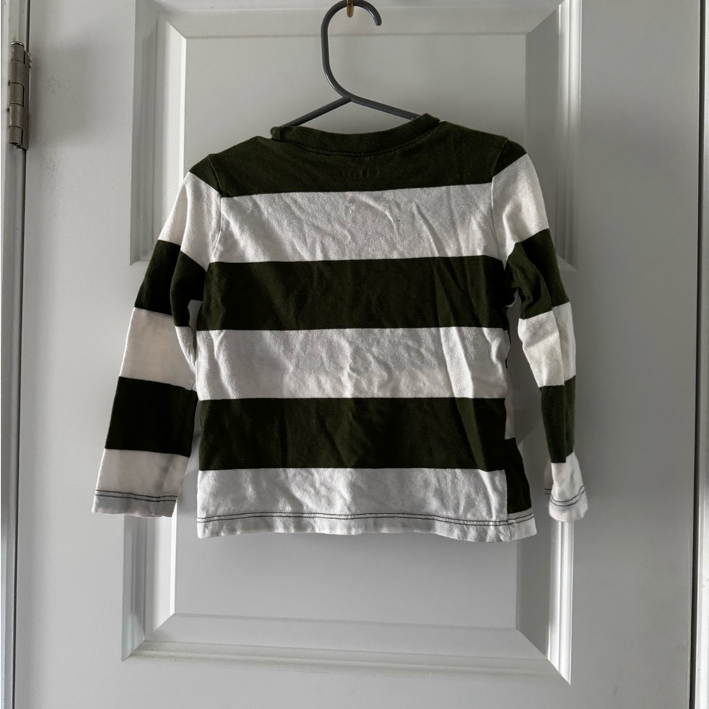 Striped Kids Long Sleeve Shirt - Green and White